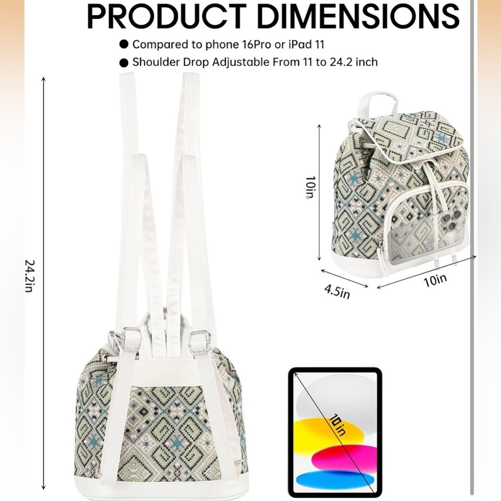 Boho Geometric Patterned Backpack - Picture 2 of 6